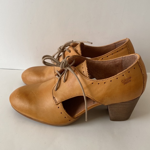 NWOT Anthropology X Coque Terra Leather Oxford Block Heel-Ocher yellow EU38-US 7 - Picture 3 of 15